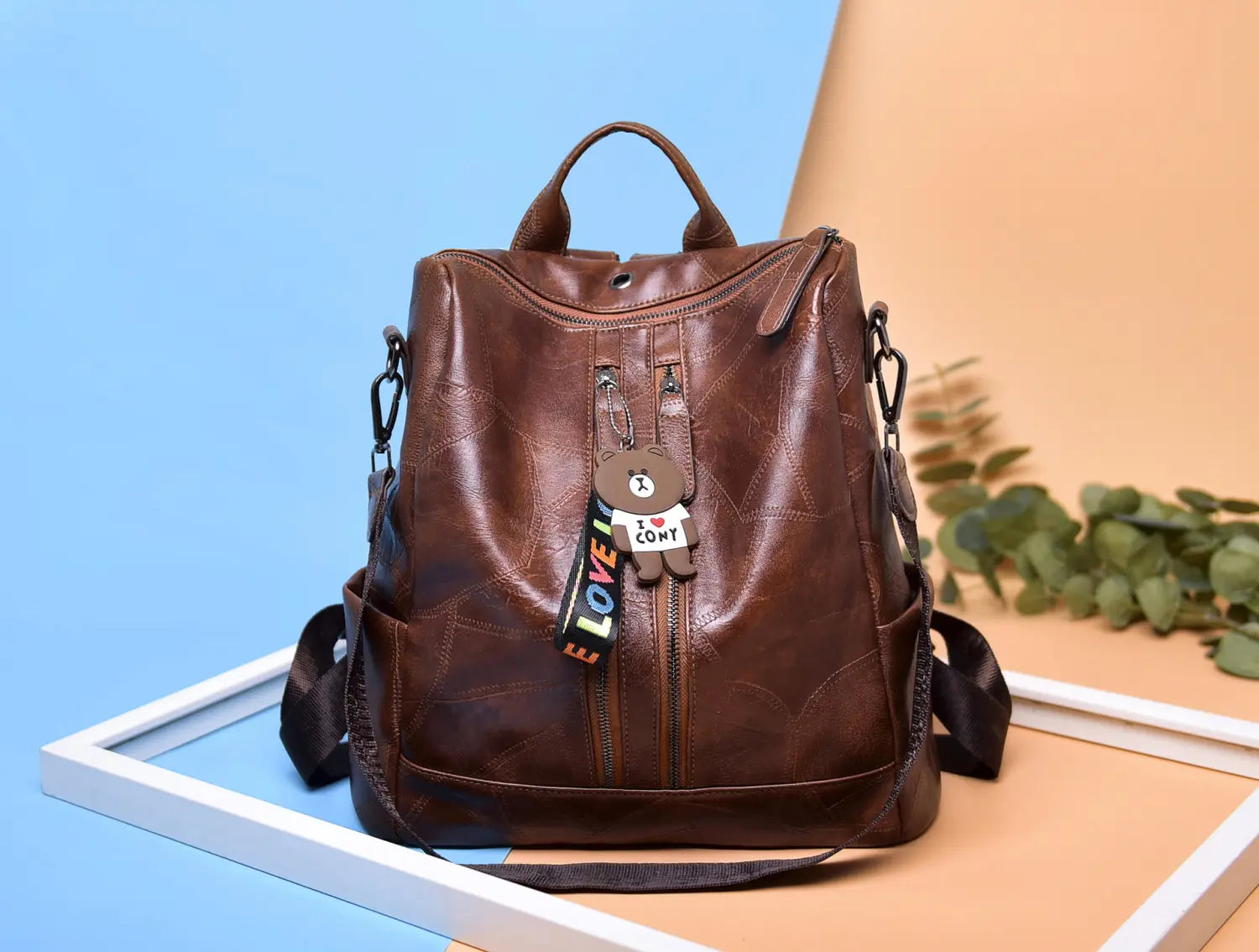 PU Stitching Leather Backpack