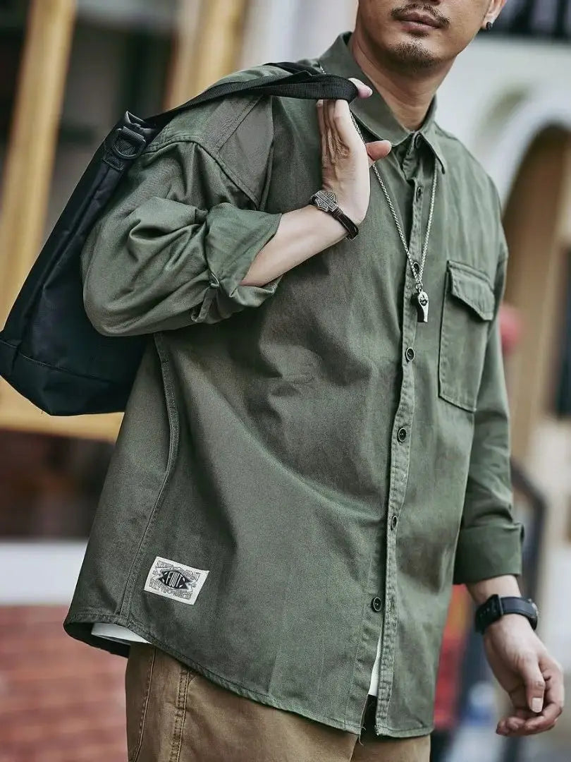 Casual Lapel Long Sleeve Shirt With Pockets Loose Solid Color Jacket Shirt Men’s Tops Spring And Autumn