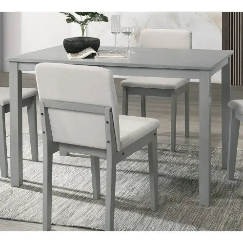 Grey Finish 5pc Dining Room Set Dining Table 4x Chairs Beige Fabric Chair