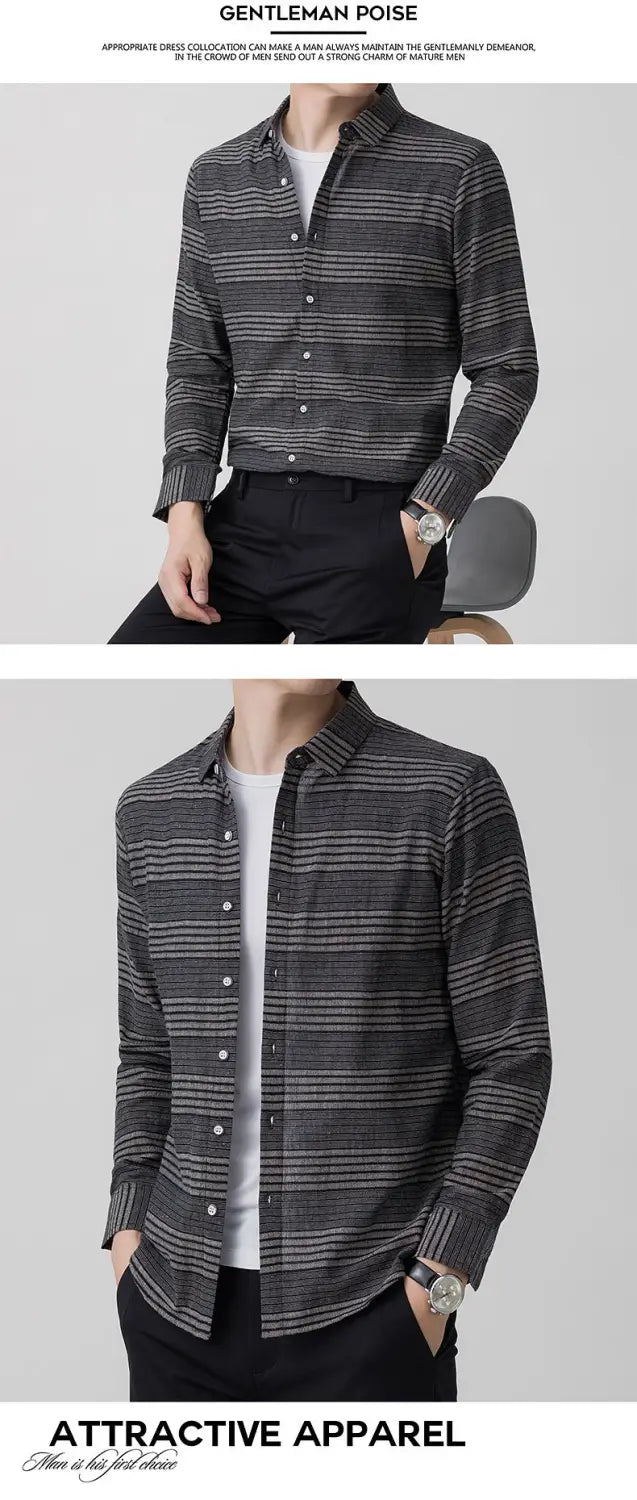 Long Sleeve Shirt Light Business Casual Linen Striped Shirt For Men