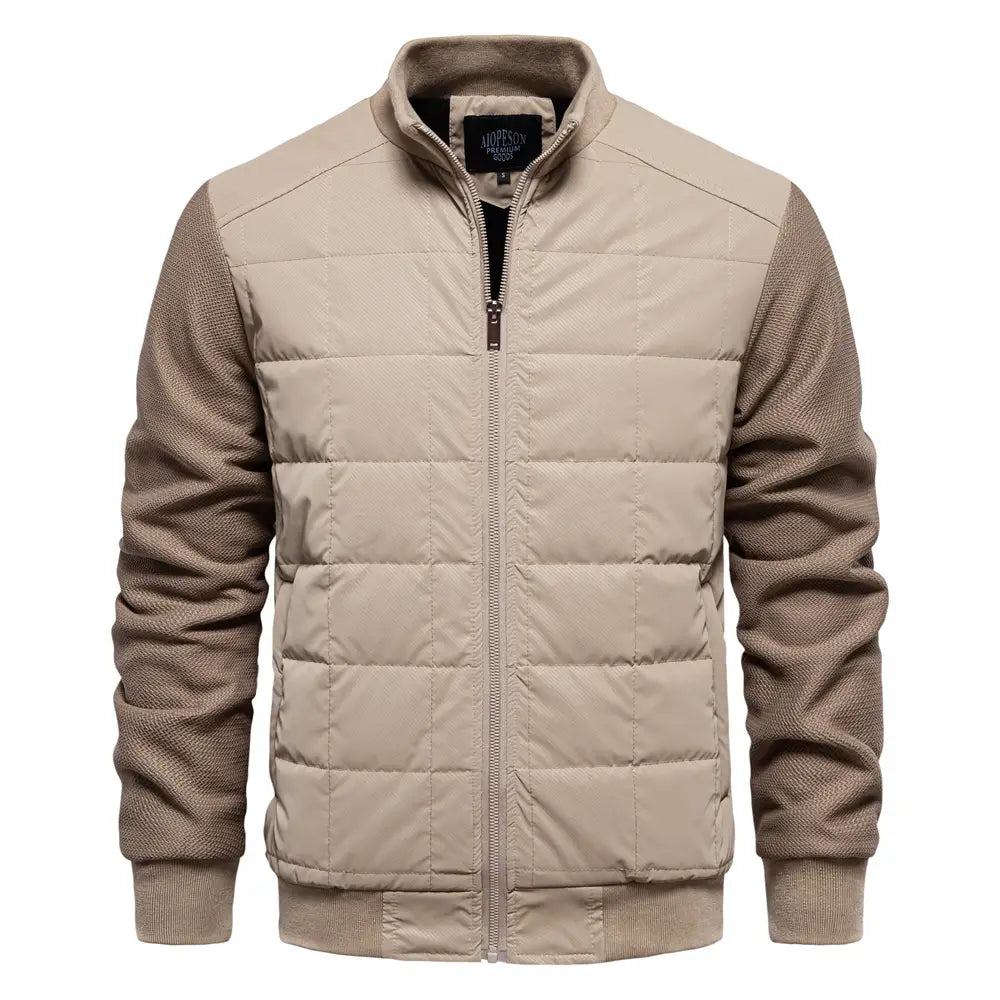 Fashion Stitching Coat Winter Personality Stand Collar Zipper Jacket Men’s Clothing