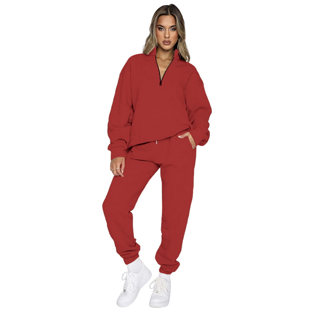 Women’s Fashion Zipper Pullover Long Sleeve Sweater Two-piece Set