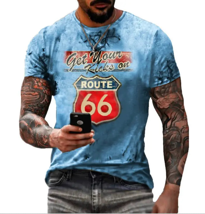 Round Neck Digital Print Slim Pullover Men’s T-shirt