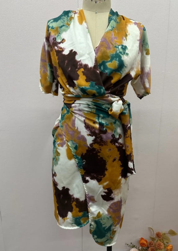 Women’s V-neck High Waist Slim Fit Fashion Printed Sheath Dress
