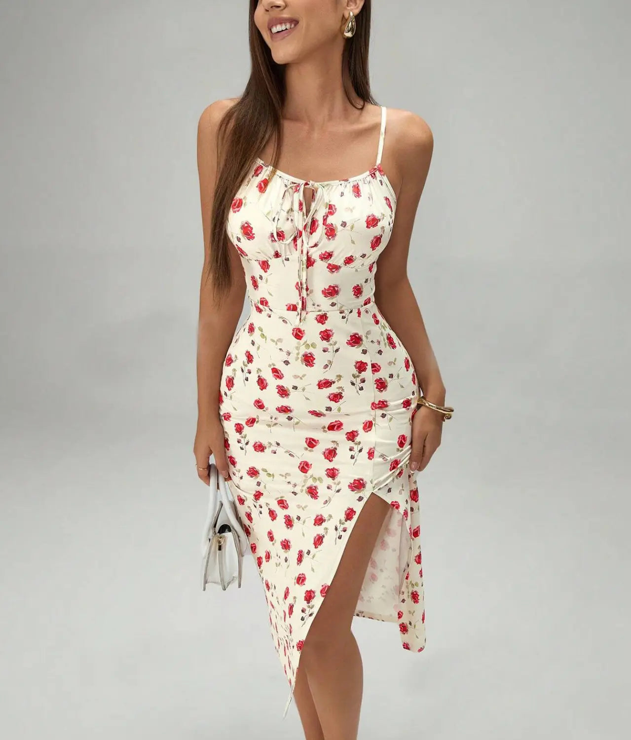 Summer Printed Suspender Split Dress Fashion Slim Lace-up Long Dresses For Women Clothing
