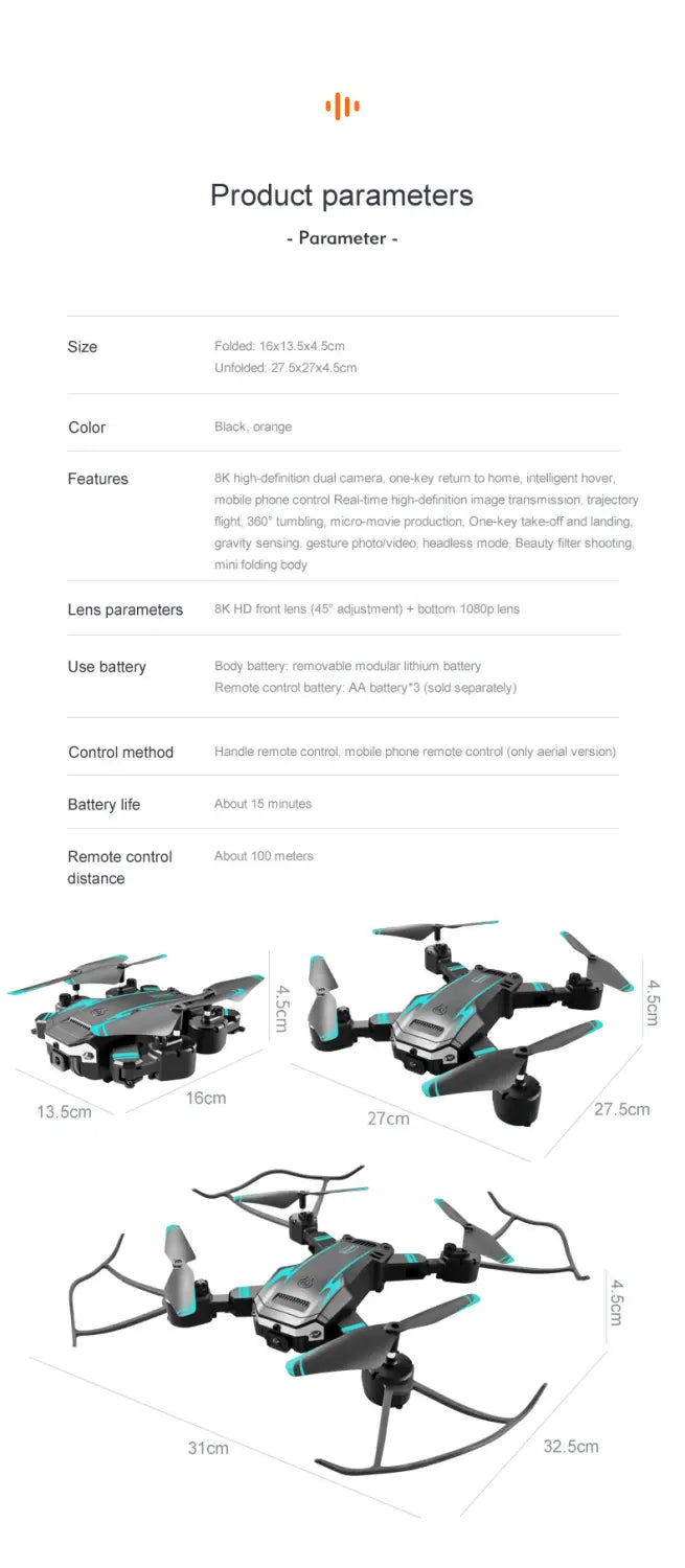 High Definition 8K Folding Intelligent Obstacle Avoidance Drone