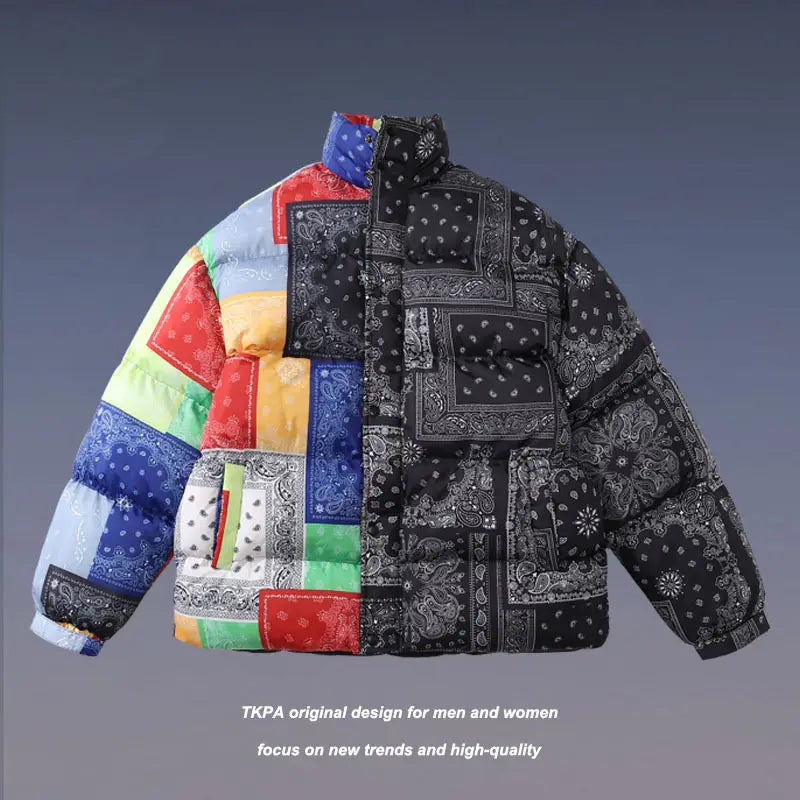 Color-blocking Thick Bread Clothes Loose Cotton-padded Jackets For Men And Women
