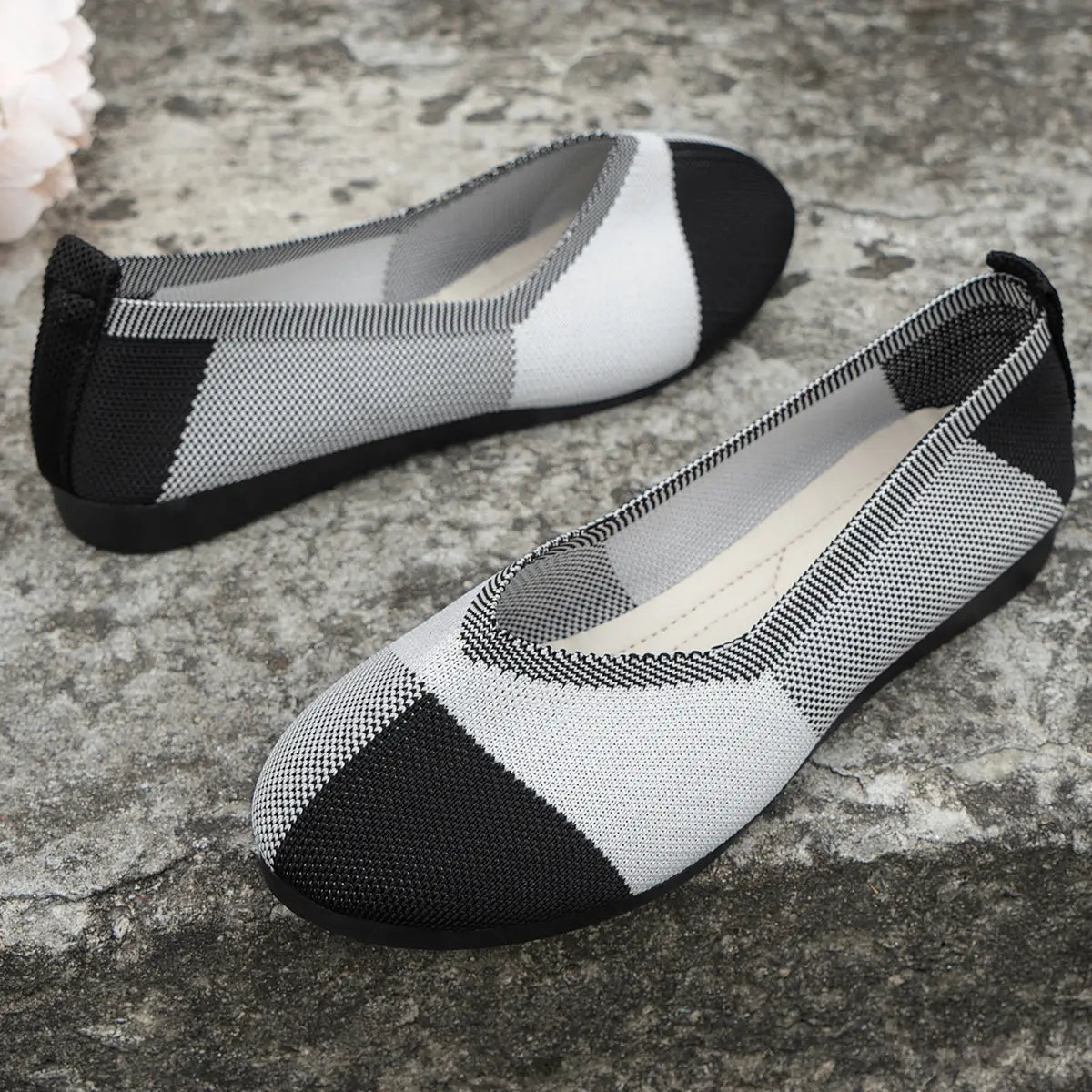 Fashion Colorblock Flats Shoes Flying Woven Breathable Cozy Loafers For Women