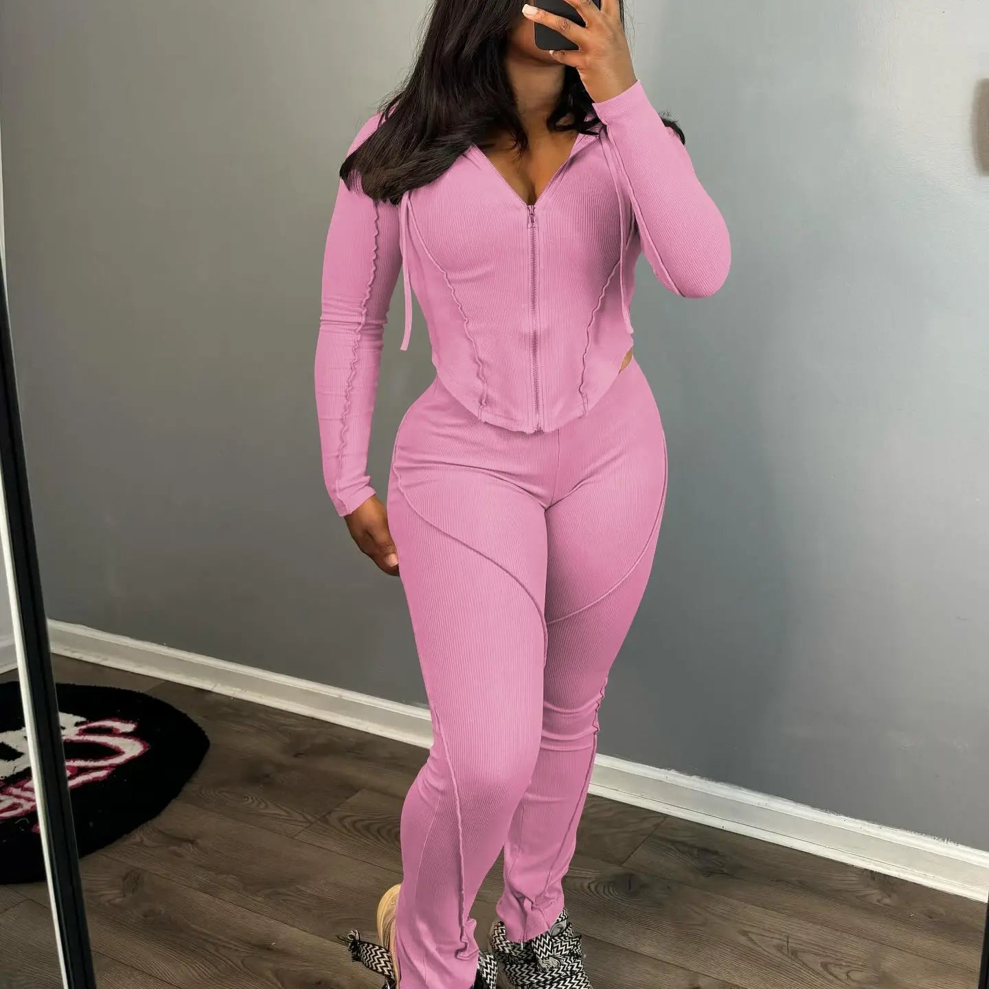 Women’s Fashion Threaded Hooded Two-piece Set