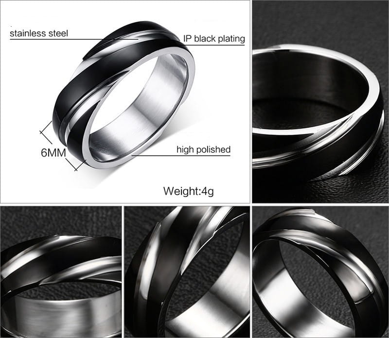 Black Titanium Steel Twill Men’s Ring