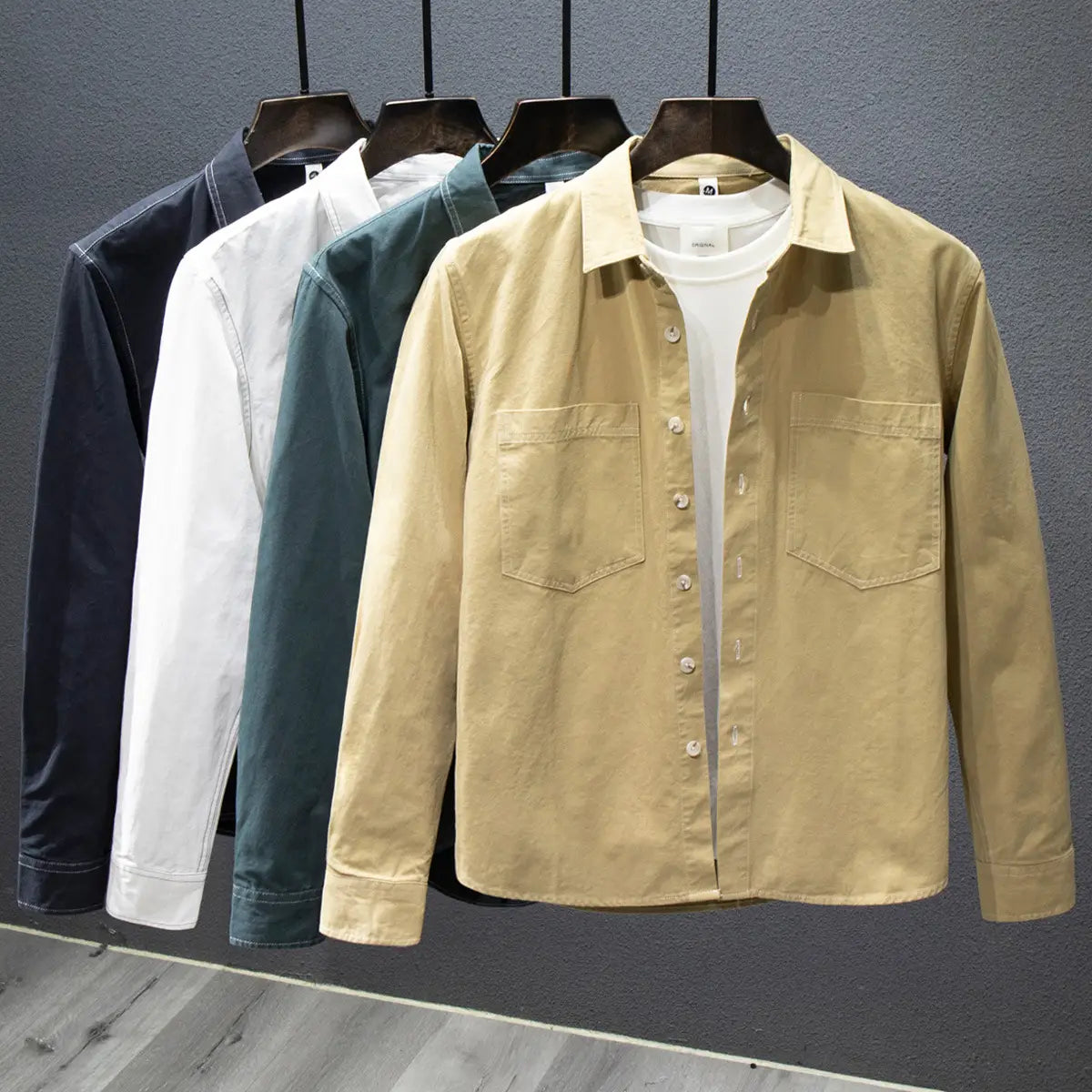 Trendy Brand Pure Cotton Multi-pocket Long-sleeved Shirt Men Fall