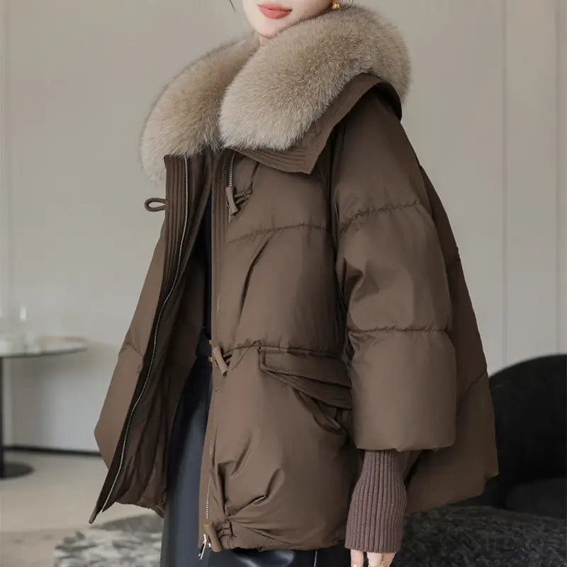 Down Cotton-padded Jacket Women’s Short Fur Collar Thickened Coat Winter Clothing