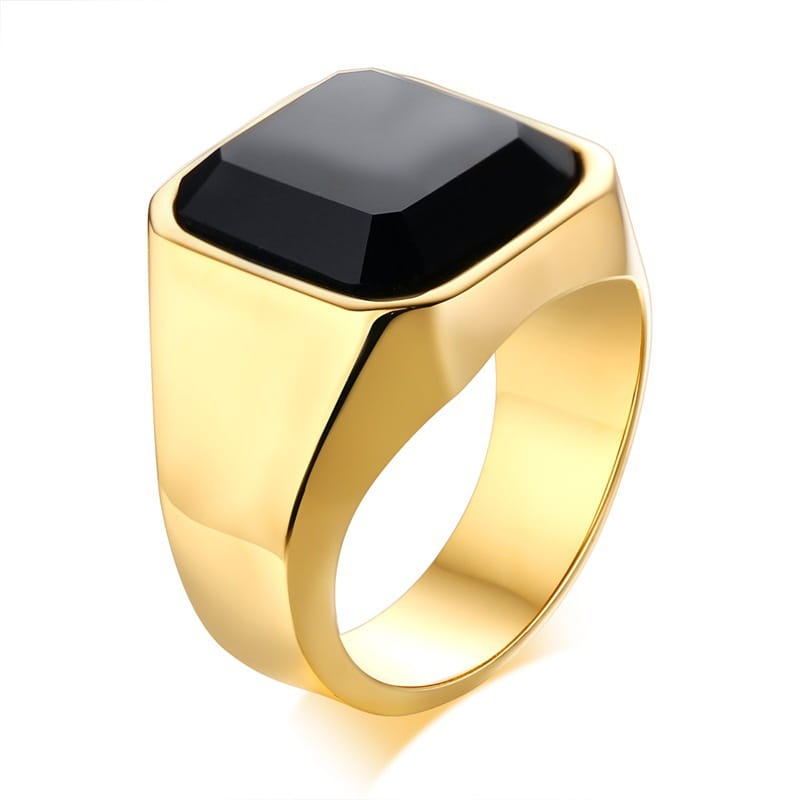 Men’s stainless steel black agate ring