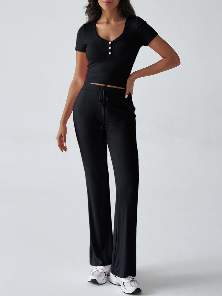Women’s Solid Color Crew Neck Casual Fashion Suit