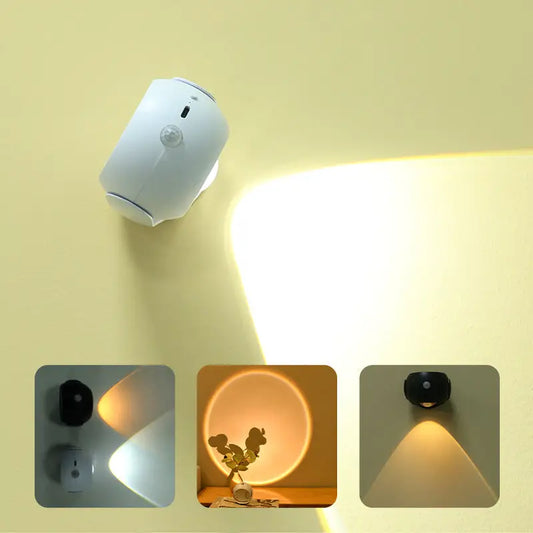 Adjustable Angle Human Sensing Light Wireless Sunset Light Indoor Spotlight Corridor Living Room Wall Light