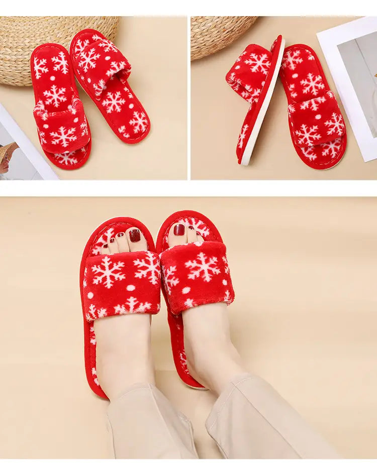 Christmas Tree Home Slippers Fashion Floor Bedroom Open-toe Plush Slippers For Women Fuzzy House Shoes