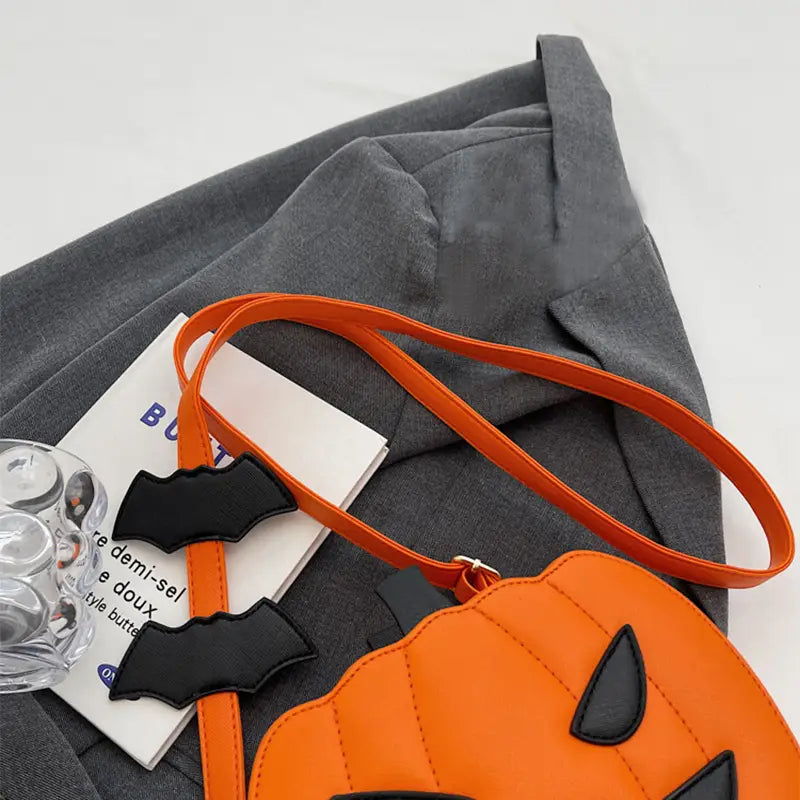 Halloween Bags Funny Pumpkin Cartoon Shoulder Crossbody Bag With Bat Personalized Creative Female Bag