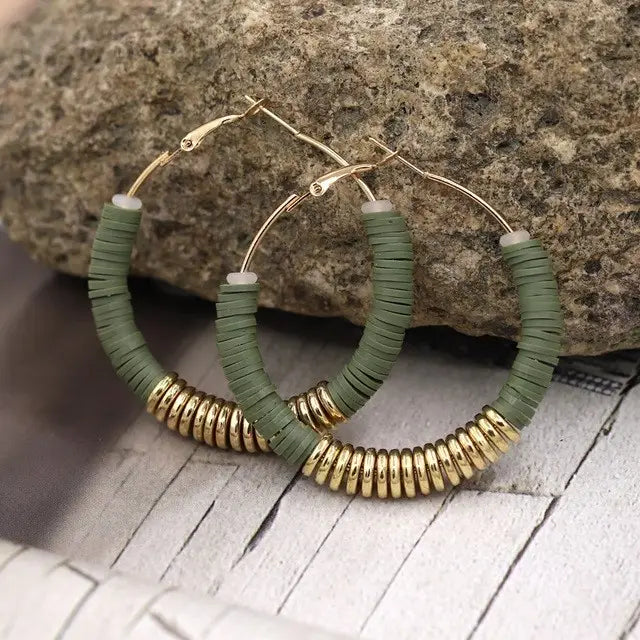 Olive green and gold hoop earrings from Earrings Jewelry classic women’s collection.