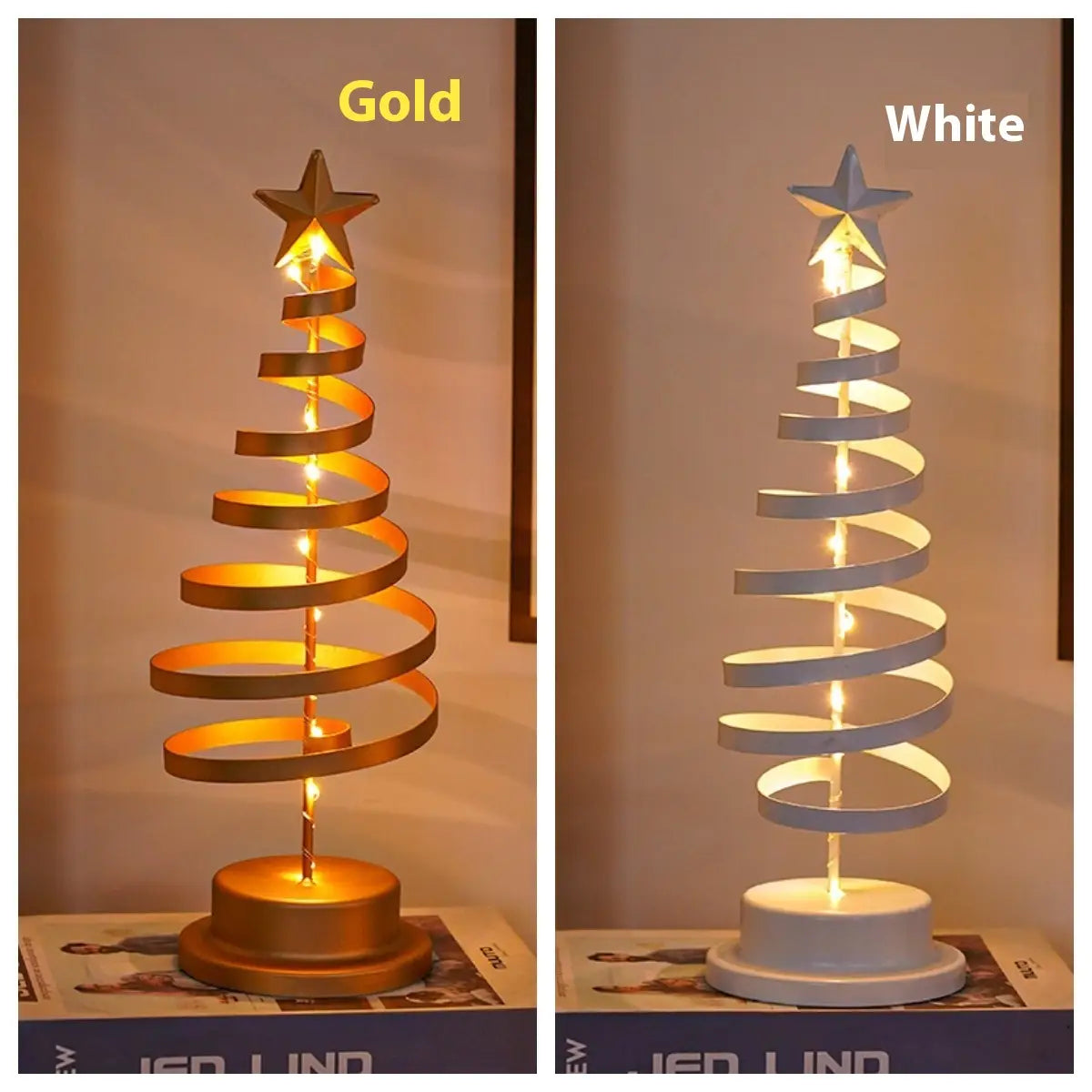 LED Christmas Tree Spiral Light Table Ornament Wrought Iron Xmas Tree Bedroom Desk Lamp Christmas Atmosphere Night
