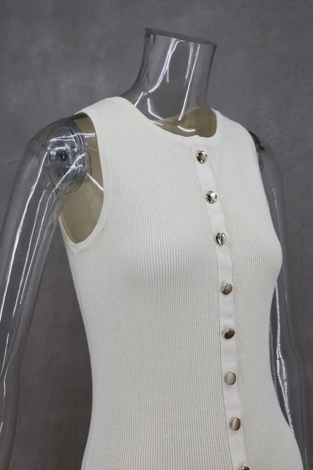 Elegant Knitted Sleeveless Dress With Single Breast Fashion Slim Round Neck Long Dresses Womens Clothing