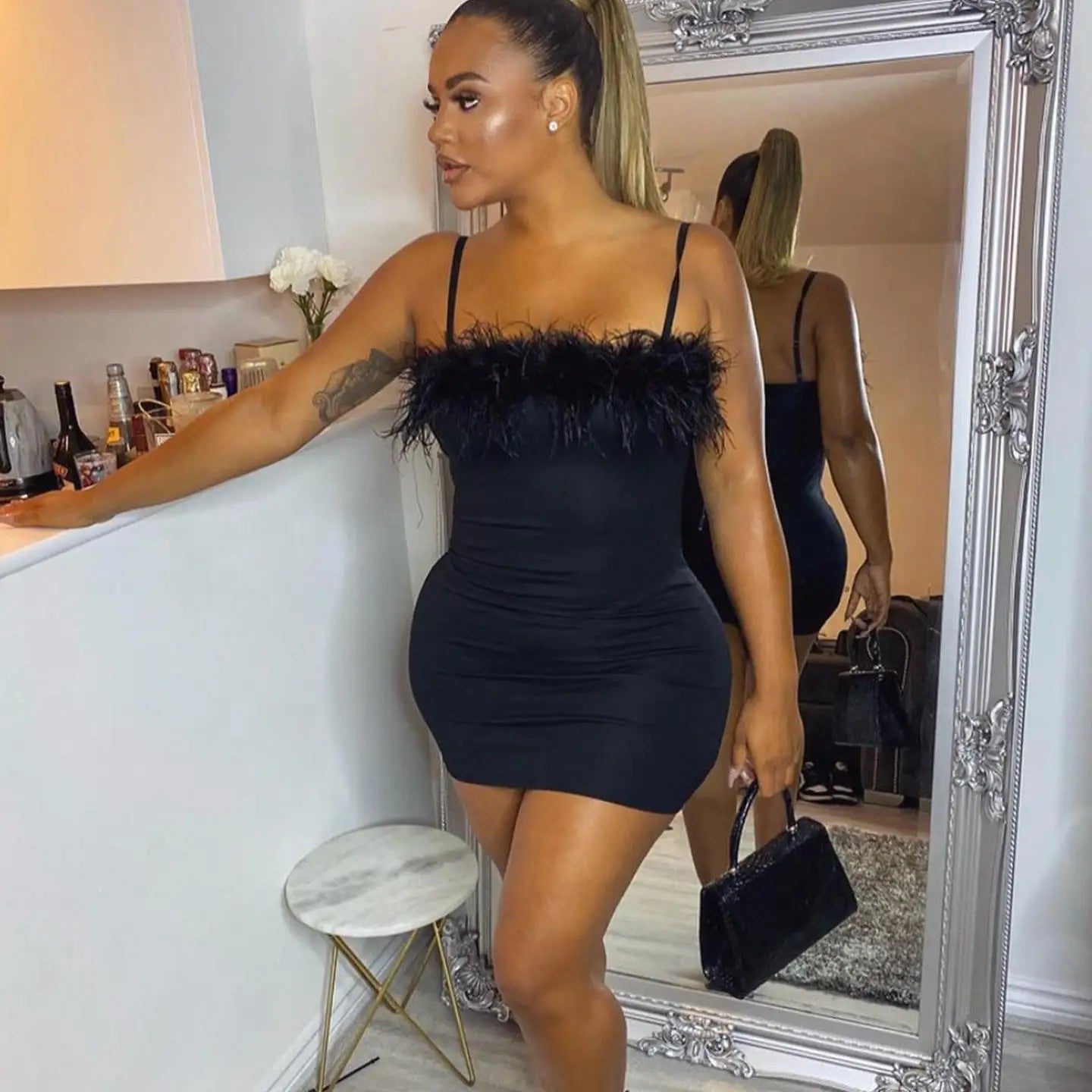 Temperament Camisole Feather Plus Size Dress