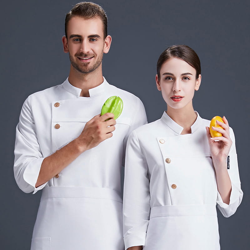 Grey Linen Chef Work Clothes Long Sleeve Men Hotel