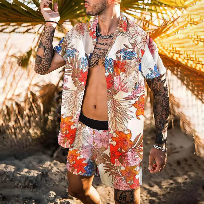 Retro Loose Suit Men’s Personality Beach Shirt Short Sleeve Men