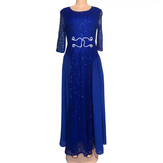 African Women Lace Sequined Party Dress - Color blue / L