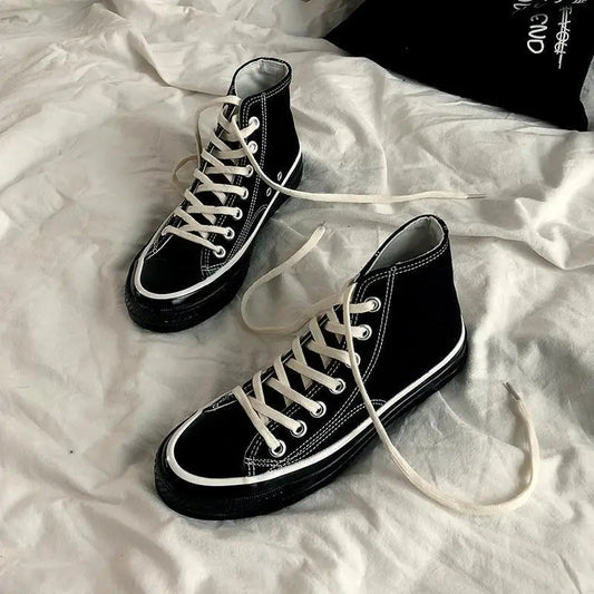 All black canvas shoes - Black / 39 / High top
