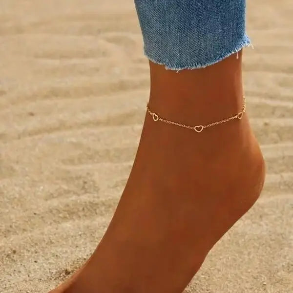All-match Beach Foot Ornaments Simple Personality Hollowed Heart Shape - Gold