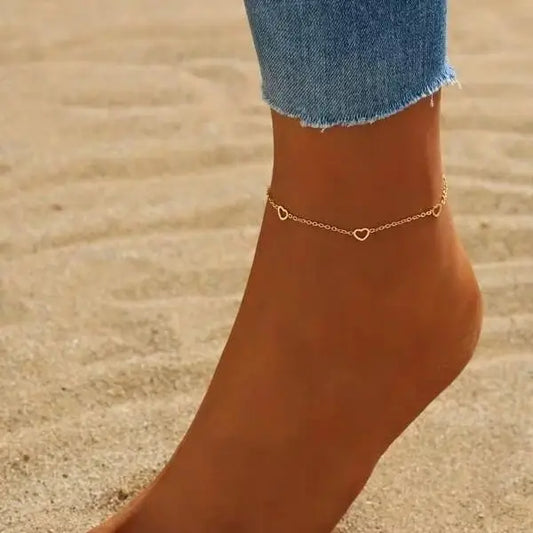 All-match Beach Foot Ornaments Simple Personality Hollowed Heart Shape - Gold