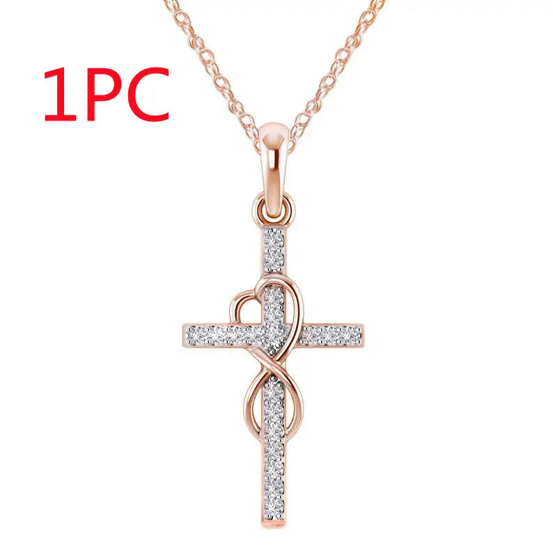 Alloy Pendant With Diamond And Eight-character Cross Necklace Beyond Trends Hub