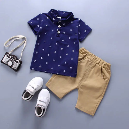 Anchor printed boy boy suit Korean short sleeve spring summer children's wear Beyond Trends Hub