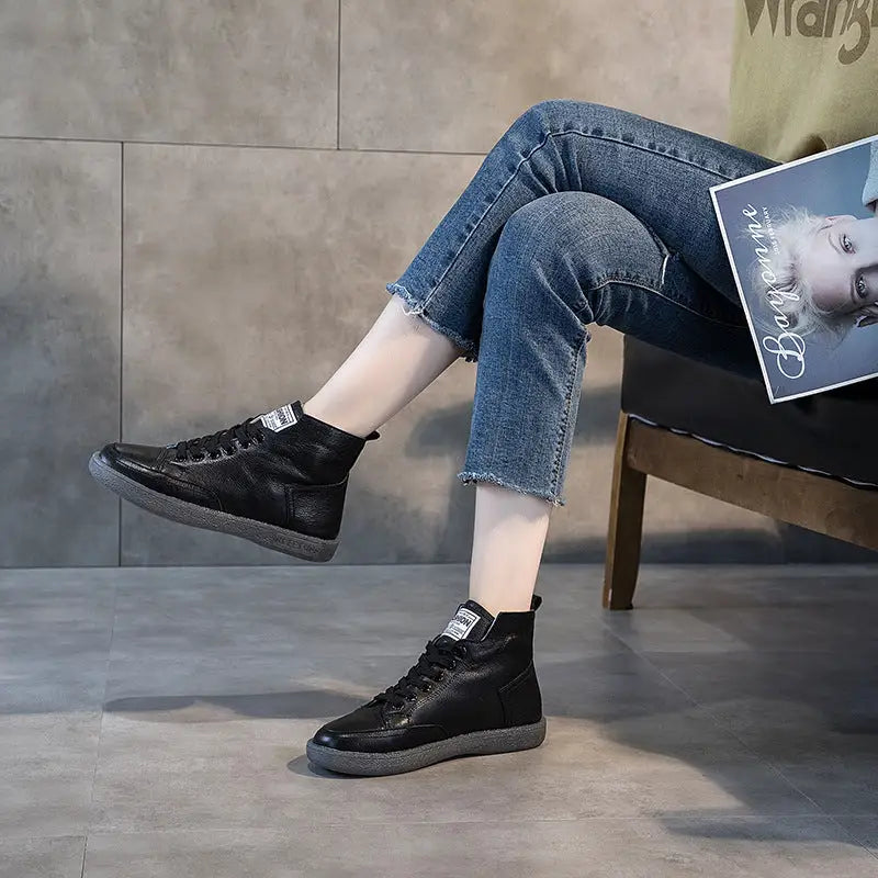 Ankle Boots Plus Size Autumn And Winter Wild Beef Tendon Soft Bottom Genuine Leather Shoes Flat Martens Boots Beyond Trends Hub