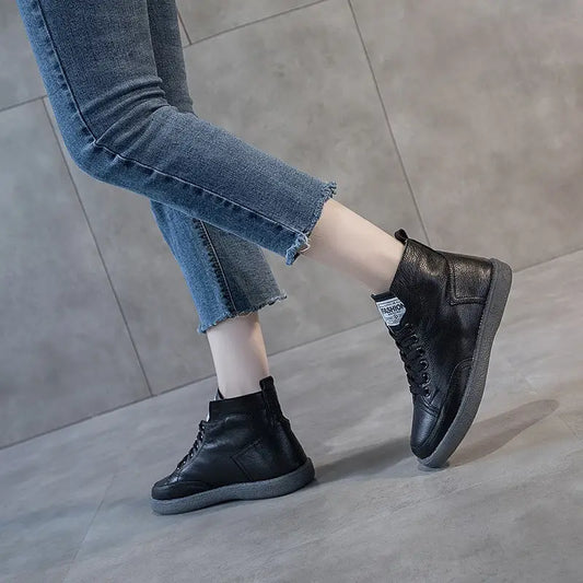 Ankle Boots Plus Size Autumn And Winter Wild Beef Tendon Soft Bottom Genuine Leather Shoes Flat Martens Boots Beyond Trends Hub
