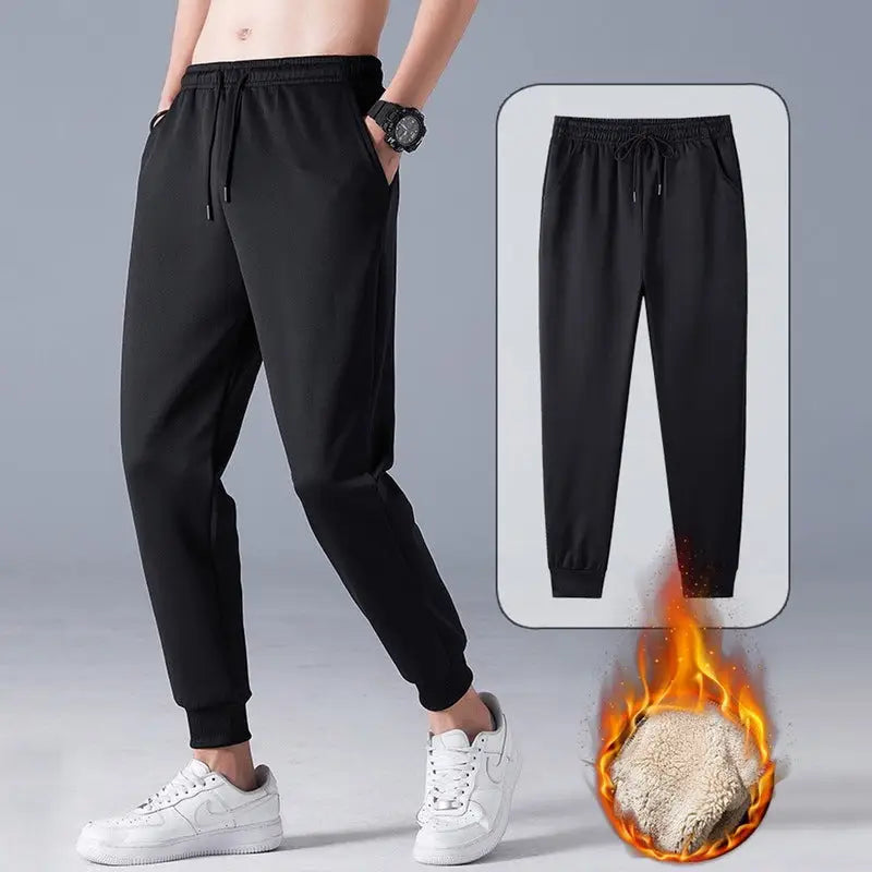 Autumn Winter Pants Men Women Trousers Warm Fleece Drawstring Pants M-5XL - Black / M - 4