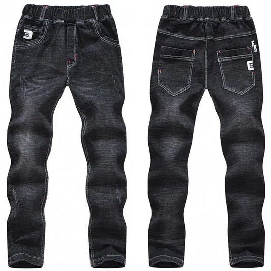 Autumn And Winter Black Slim-Fit And Warm Middle-Aged Children’s Trousers