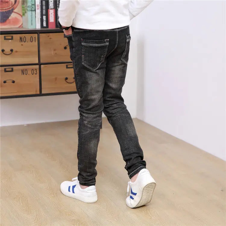 Autumn And Winter Black Slim-Fit And Warm Middle-Aged Children’s Trousers