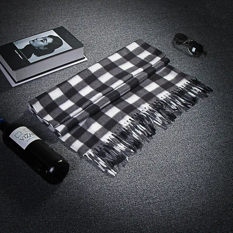 Autumn And Winter Black And White Plaid Plus-sized Thickening Thermal Men's And Women's Scarf Beyond Trends Hub