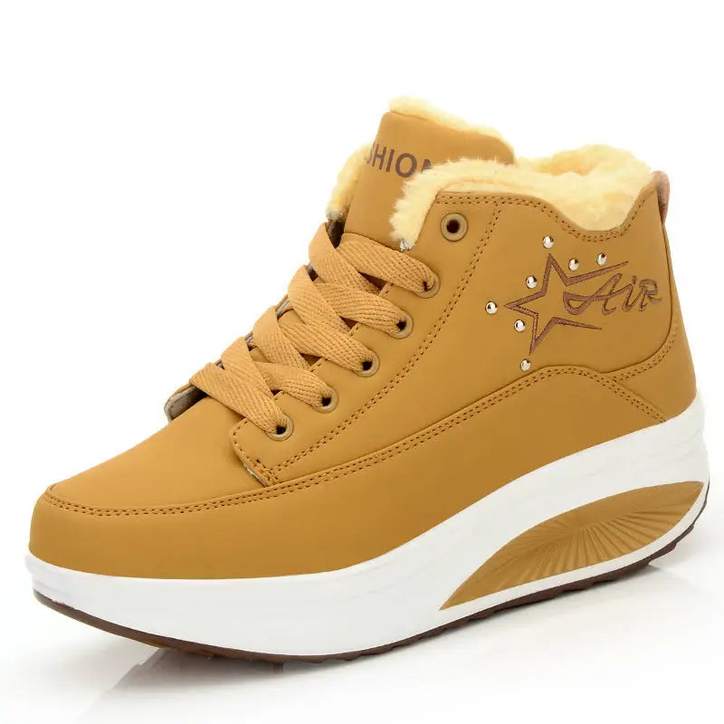 Autumn And Winter Ladies Plus Velvet Rocking Shoes - Yellow / 35