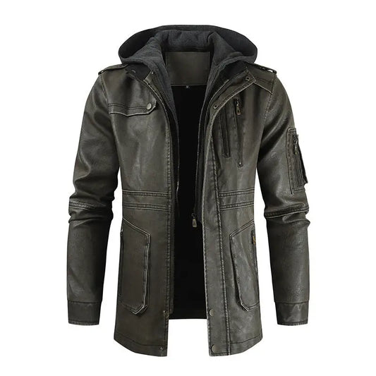 Autumn And Winter Large Size Men’s Leather Jacket Fake Two