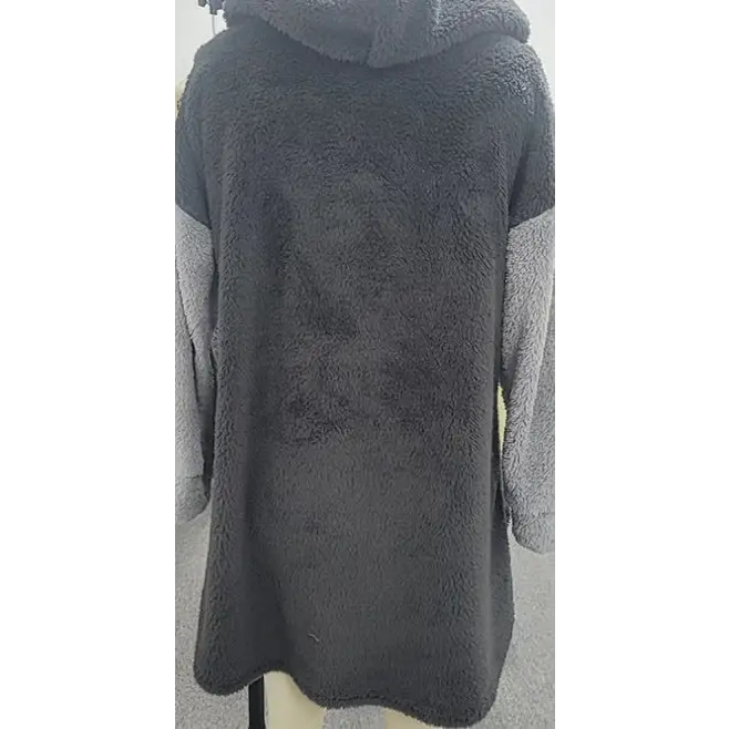 Autumn And Winter Stitching Contrast Color Double-sided Velvet Hooded Jacket Zipper Cloak Tops Warm Women