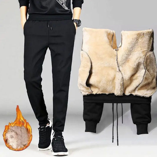Autumn Winter Pants Men Women Trousers Warm Fleece Drawstring Pants M-5XL - 4