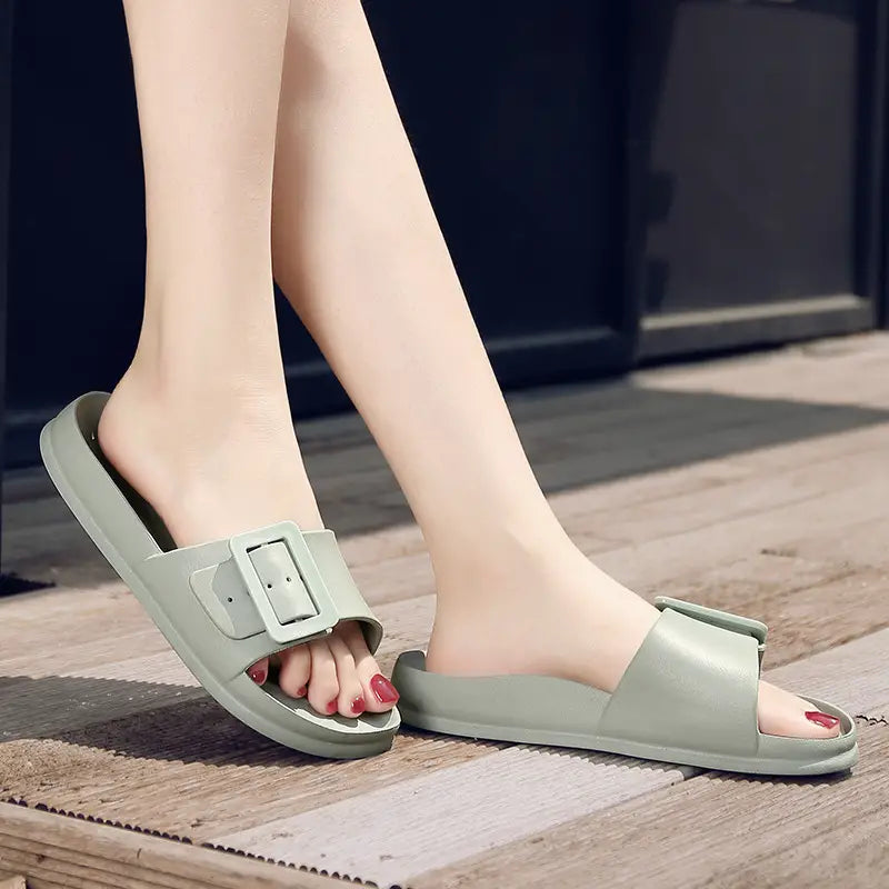Solid Buckle Home Slippers Summer Non-slip Floor Bathroom Slipper Women Garden House Shoes