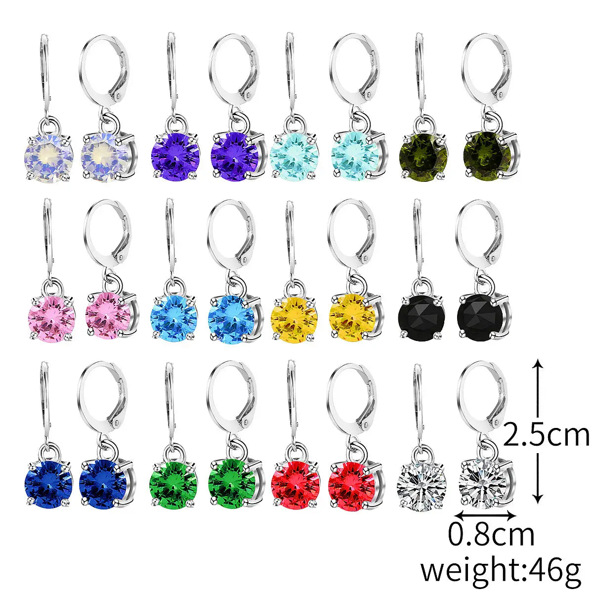 Colorful gemstone drop earrings from Women’s Fashion Simple Stainless Steel Zircon Earrings Set