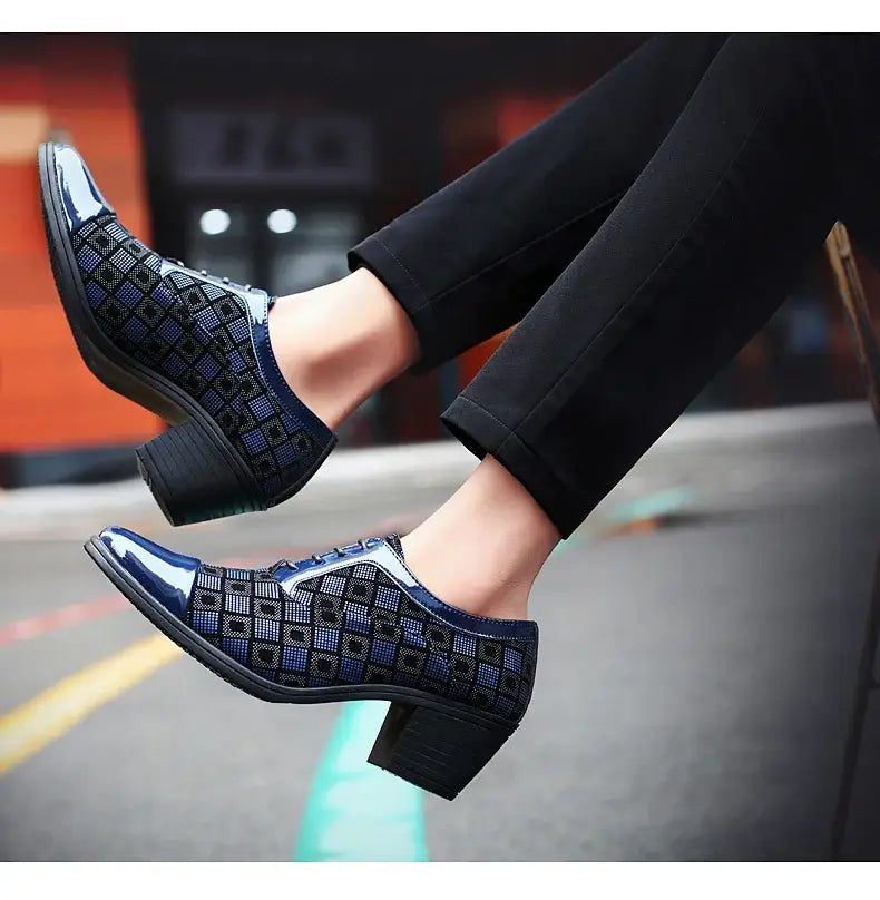 Thick Heel Pointy Toe Leather Shoes For Men