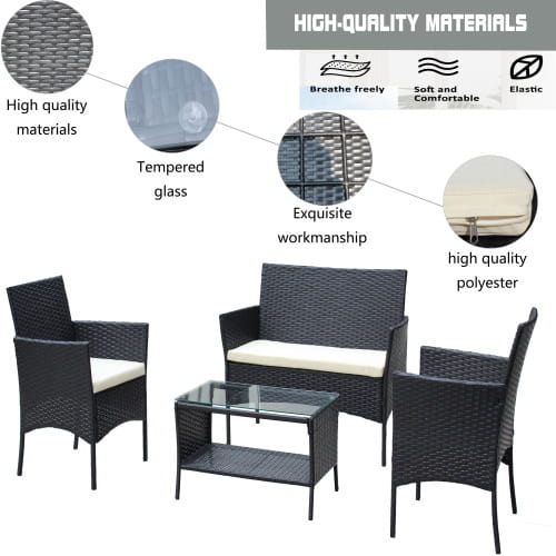 Rattan Patio Furniture 4 Piece Set Outdoor Patio Cushioned Seat