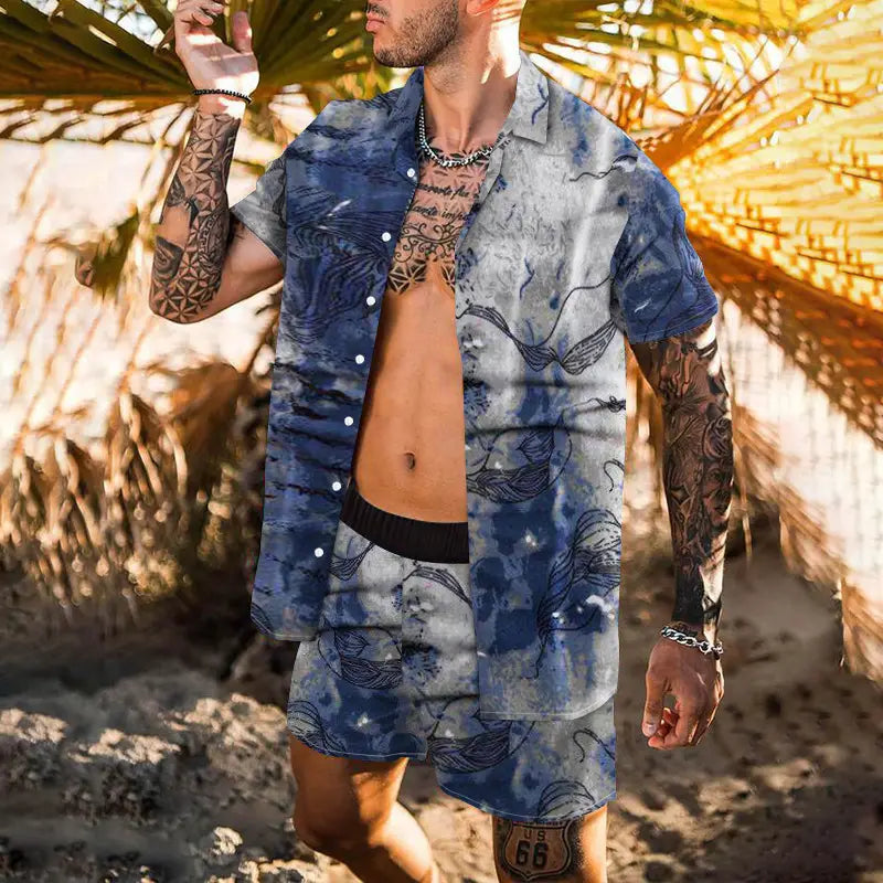 Retro Loose Suit Men’s Personality Beach Shirt Short Sleeve Men
