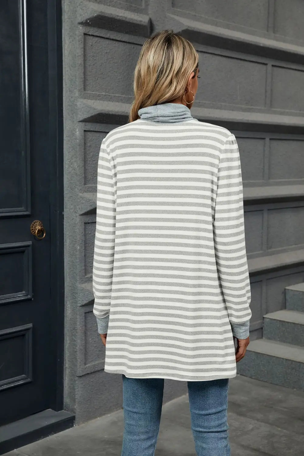 Fashion Striped Print Long Sweatshirt With Pocket Loose Long Sleeve Pullover T-shirt Top For Womens Clothing
