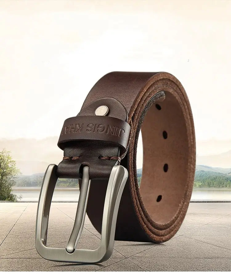 Brown leather belt with silver buckle from Handmade Casual Trend Men’s Belts collection.